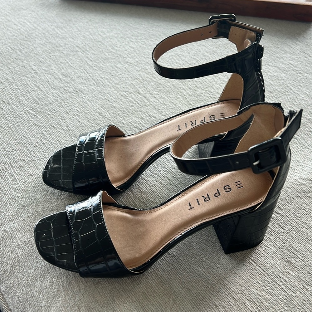 Black open toe block heel